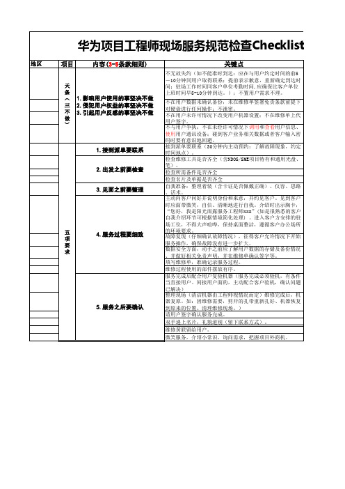 华为项目工程师现场服务规范检查Checklist(全国)数据反馈模板