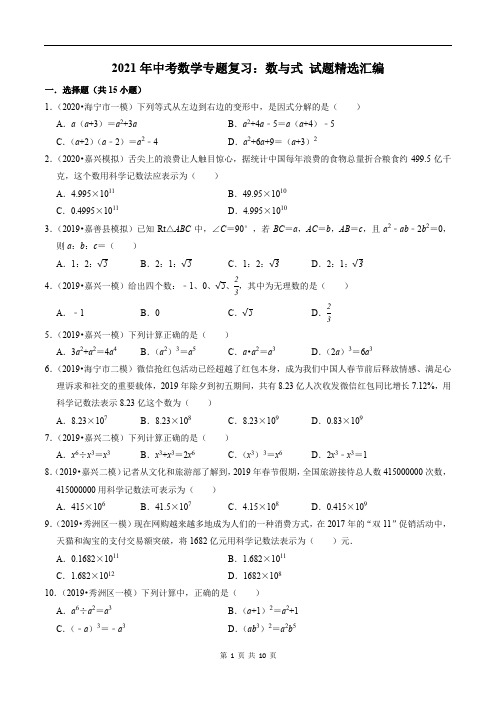 2021年中考数学专题复习：数与式 试题精选汇编(含答案)