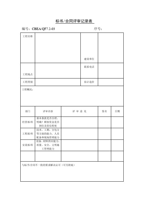 合同评审记录表(表格模板、doc格式)