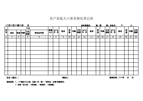 农户家庭人口基本情况登记表