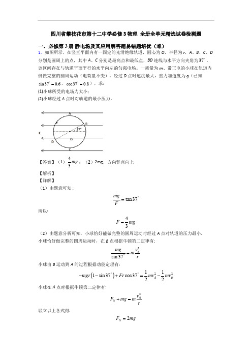 四川省攀枝花市第十二中学必修3物理 全册全单元精选试卷检测题