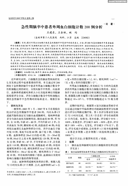 急性期脑卒中患者外周血白细胞计数200例分析