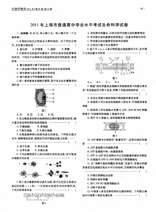 2011年上海市普通高中学业水平考试生命科学试卷