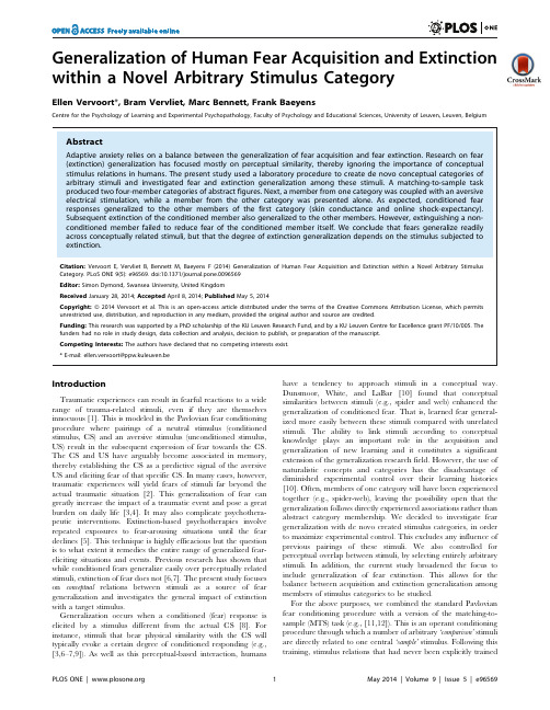 Generalization of human fear acquisition and extinction within a novel arbitrary stimulus category.