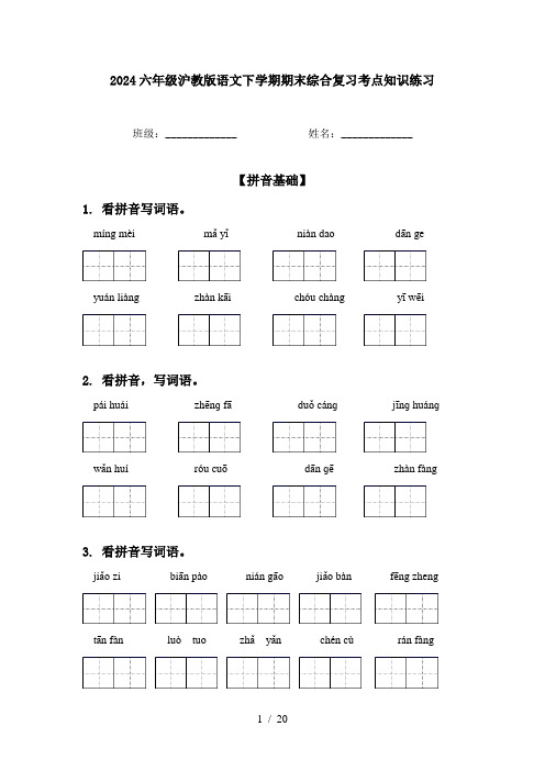 2024六年级沪教版语文下学期期末综合复习考点知识练习