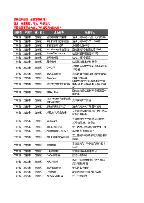 新版广东省茂名市茂南区咖啡厅企业公司商家户名录单联系方式地址大全40家