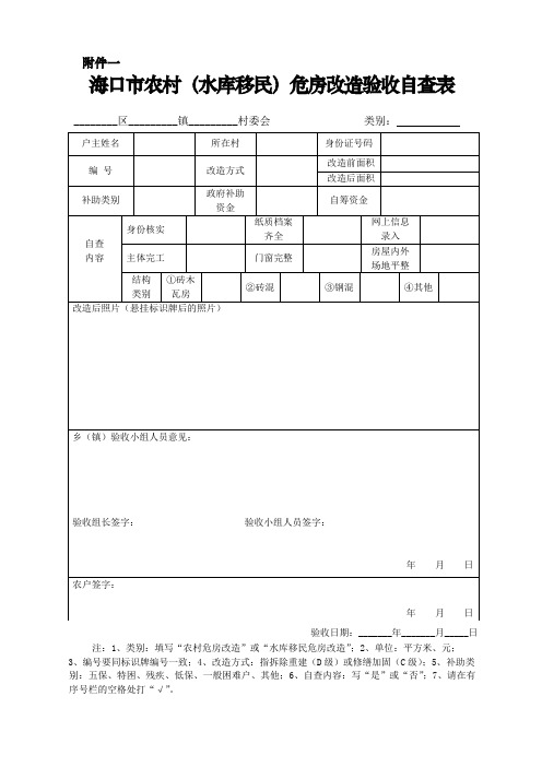 海口市农村危房改造检查验收表