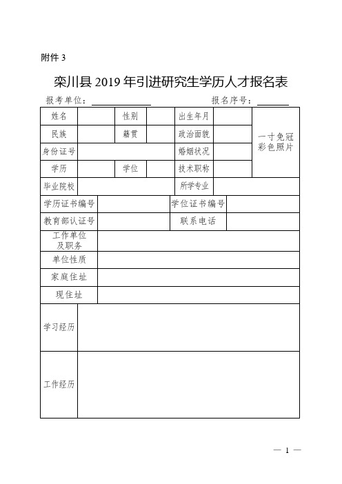 孟津县引进研究生学历人才报名表