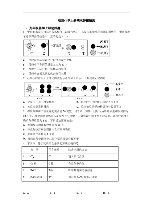 初三化学初三化学上册期末好题精选