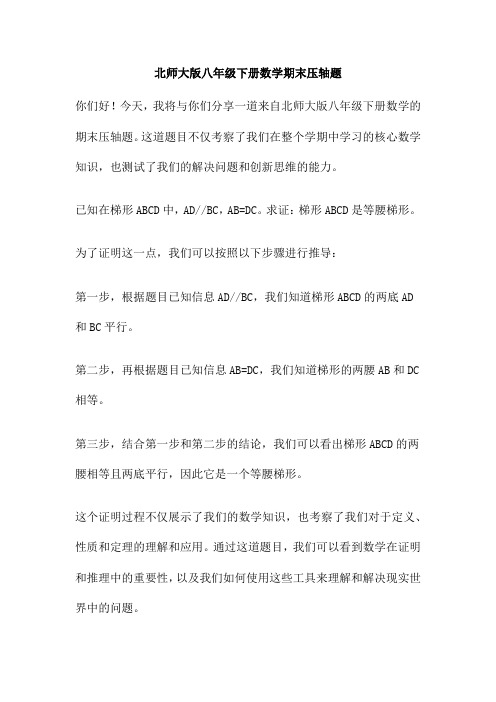 北师大版八年级下册数学期末压轴题