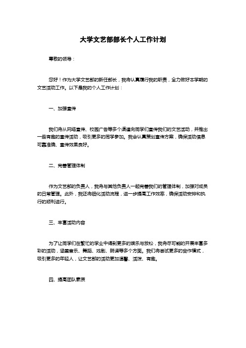 大学文艺部部长个人工作计划