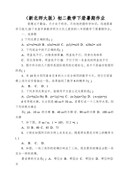 (新北师大版)初二数学下册暑期作业