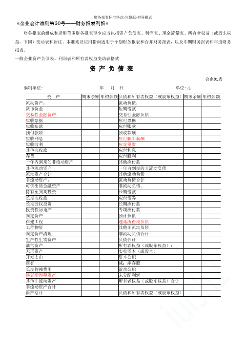 财务报表标准格式-完整版-财务报表