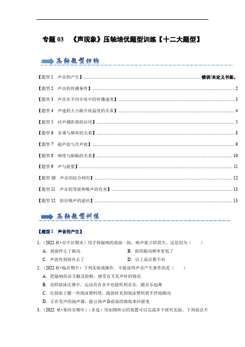 专题03  《声现象》压轴培优题型训练【十二大题型】(原卷版)