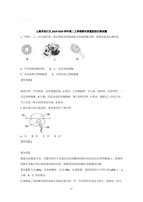 上海市松江区2018-2019学年高二上学期期末质量监控生物试题含详解