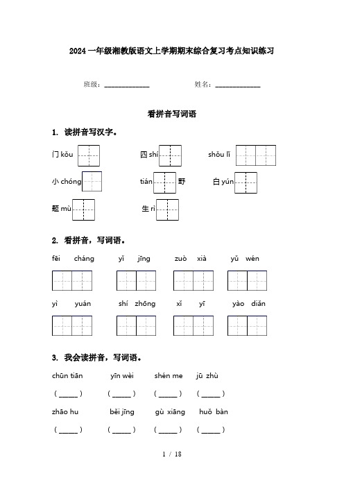 2024一年级湘教版语文上学期期末综合复习考点知识练习