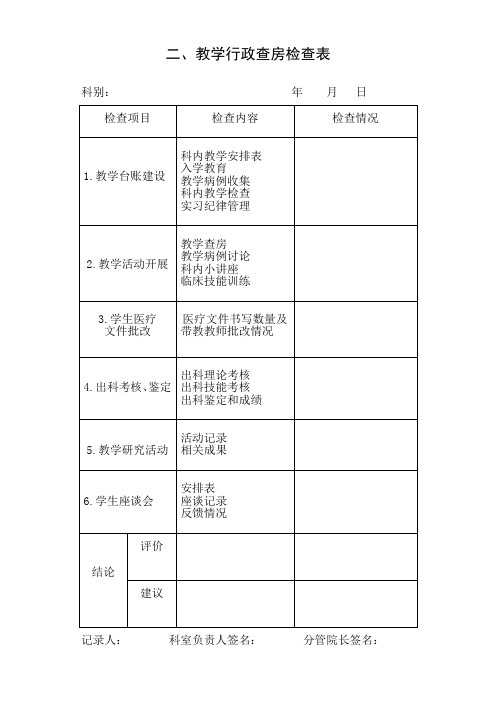 二、教学行政查房检查表