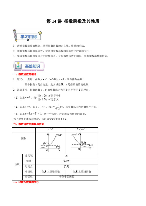 初升高数学暑假衔接(人教版)第14讲 指数函数及其性质(学生版)