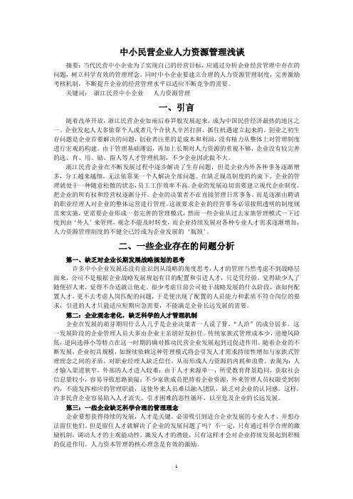 中小民营企业人力资源管理浅谈