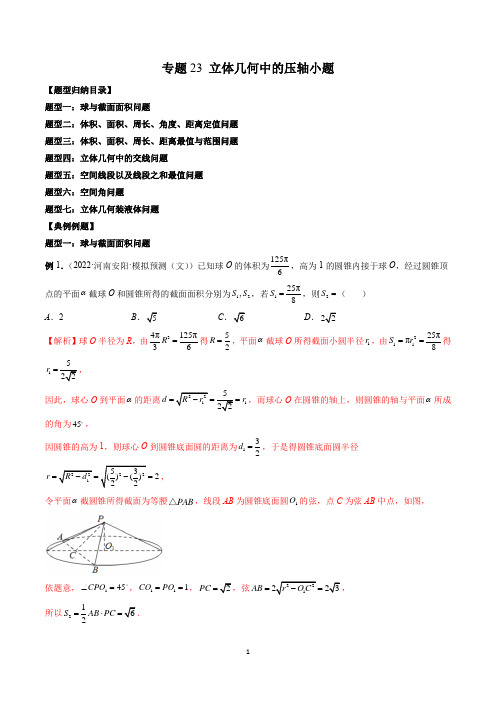 专题23 立体几何中的压轴小题(解析版)