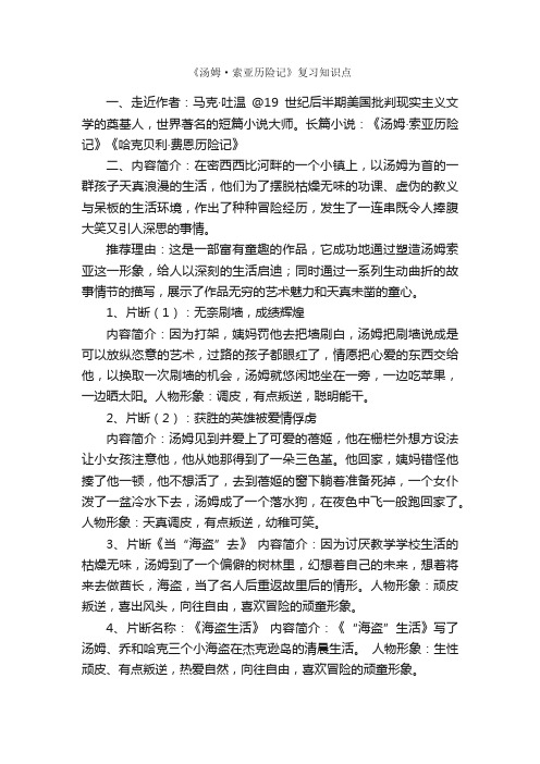 《汤姆·索亚历险记》复习知识点