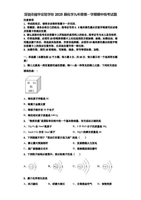 深圳市锦华实验学校2025届化学九年级第一学期期中统考试题含解析