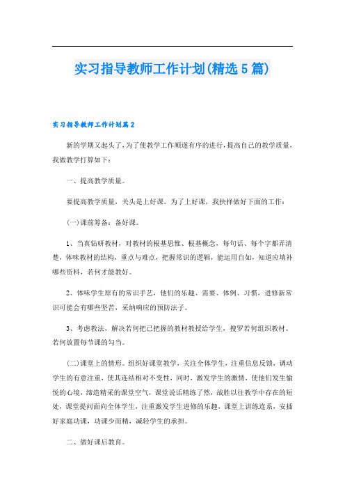 实习指导教师工作计划(精选5篇)