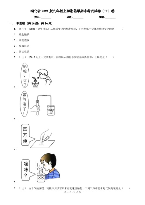 湖北省2021版九年级上学期化学期末考试试卷(II)卷(新版)