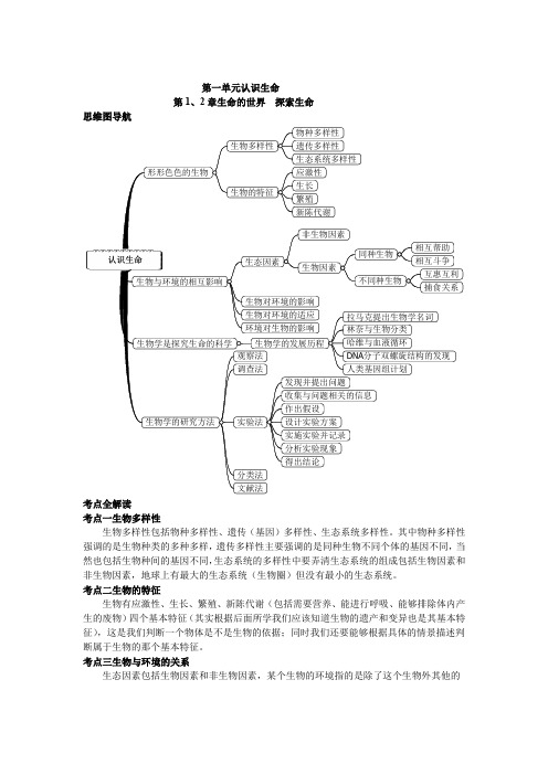 七年级生物学上下册思维导图和知识点