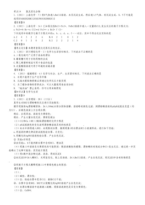 2013年高考化学考点讲解 ——考点14 氯及其化合物 Word版含答案.pdf