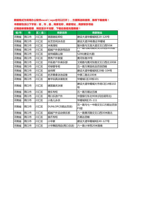 2020新版河南省周口市川汇区户外用品工商企业公司商家名录名单黄页联系电话号码地址大全20家