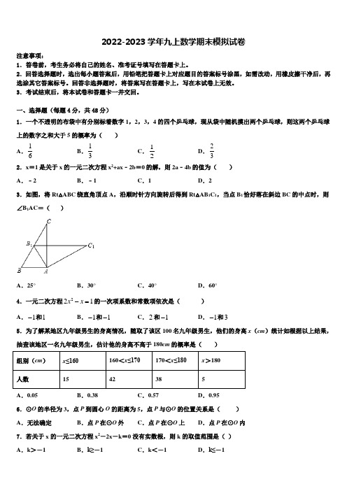 2023届山东省菏泽市定陶区数学九上期末达标检测模拟试题含解析