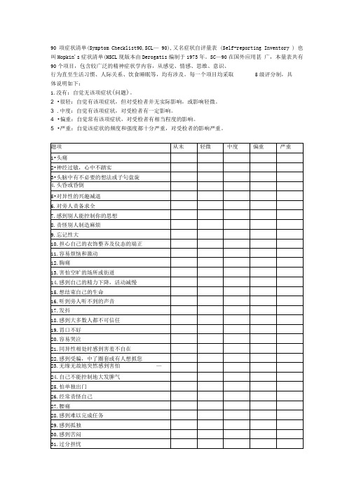 90项症状自评量表