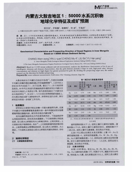 内蒙古大敖吉地区1：50000水系沉积物地球化学特征及成矿预测