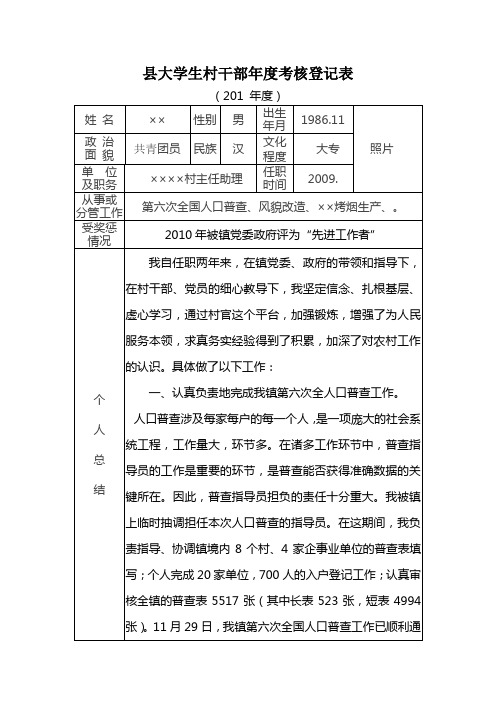 2011年度考核登记表