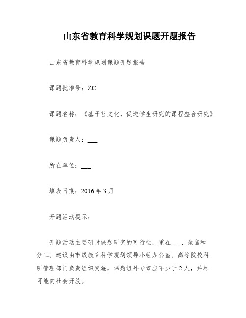 山东省教育科学规划课题开题报告