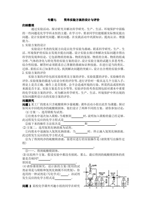 化学专题 简单实验方案的设计与评价