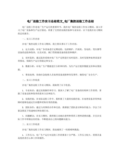 电厂巡检工作实习总结范文_电厂集控巡检工作总结