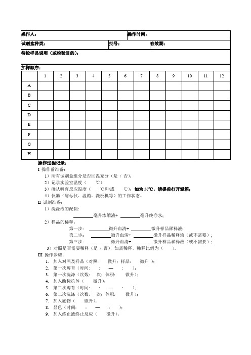 ELISA操作记录表