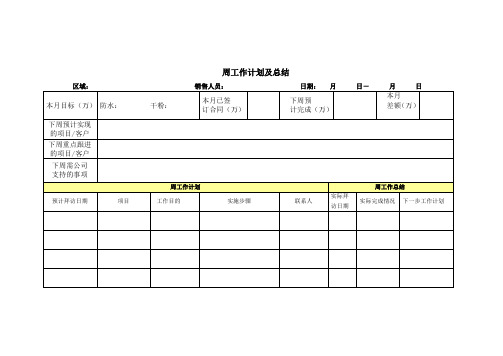 业务员周工作计划及总结