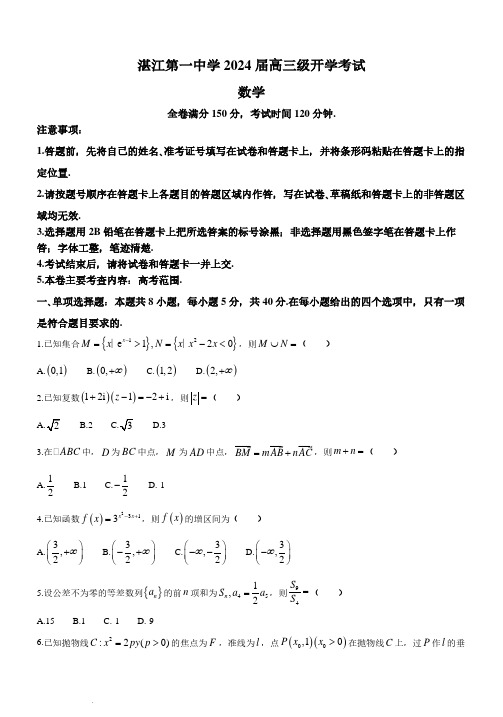 广东省湛江市第一中学2024届高三上学期开学考试数学试题及参考答案