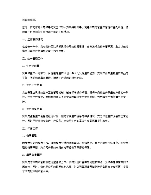 公司分管生产管理经营副经理述职报告