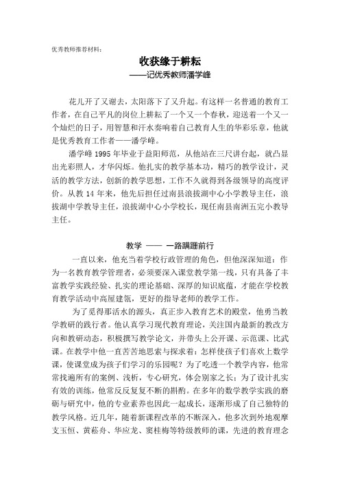 优秀教师推荐材料