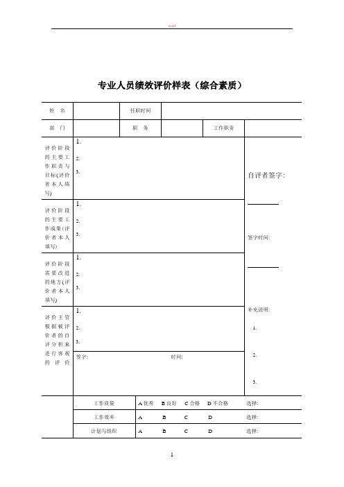 绩效考核-专业人员绩效评价样表(综合素质)