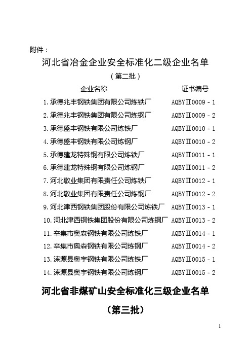 全标准化二级企业名单(第二批)