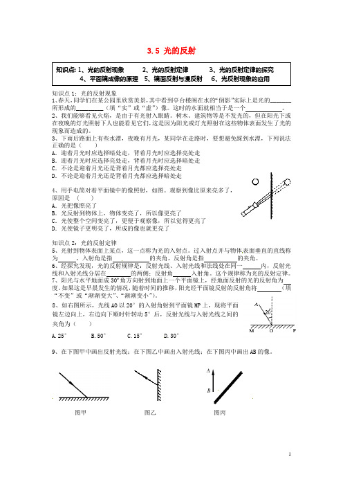 江苏省兴化市昭阳湖初级中学中考物理一轮复习 3.5 光的反射(无答案)