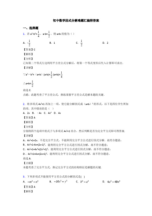 初中数学因式分解难题汇编附答案