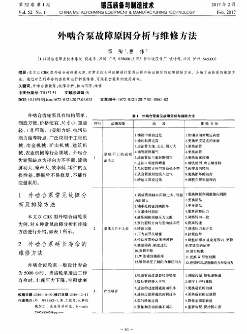 外啮合泵故障原因分析与维修方法