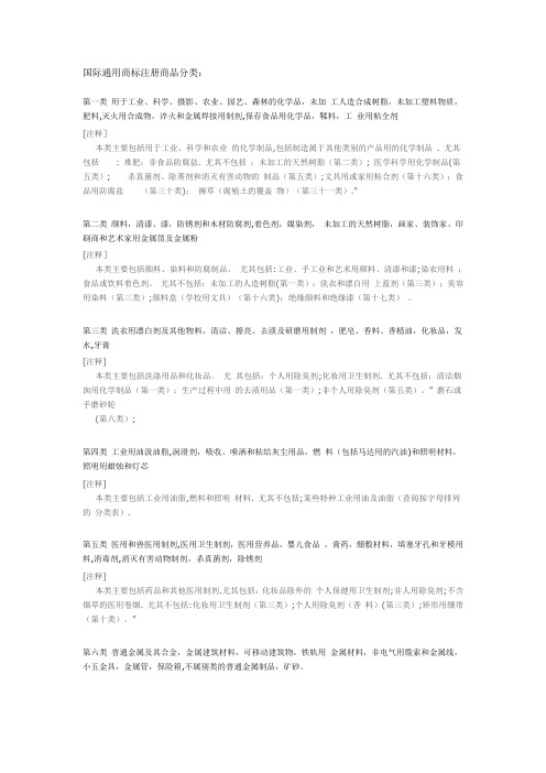 国际通用商标注册商品分类