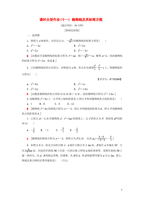 【必备精品】2019高中数学 课时分层作业11 抛物线及其标准方程 新人教A版选修1-1